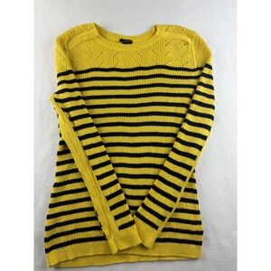 Talbots Petites Yellow Navy Striped Crew Neck Sweater‎ Size Mp